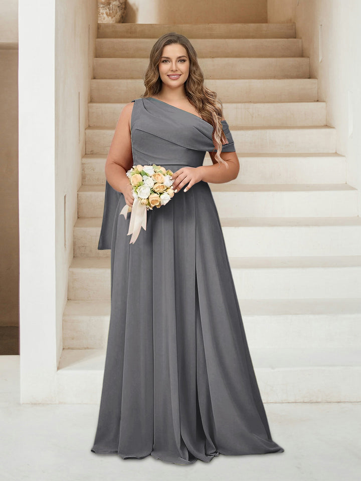 A-Line/Princess One-Shoulder Floor-Length Sleeveless Plus Size Bridesmaid Dresses
