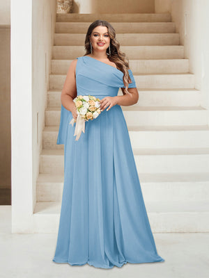 A-Line/Princess One-Shoulder Floor-Length Sleeveless Plus Size Bridesmaid Dresses