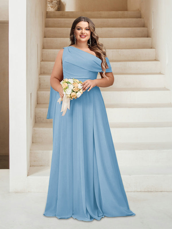 A-Line/Princess One-Shoulder Floor-Length Sleeveless Plus Size Bridesmaid Dresses