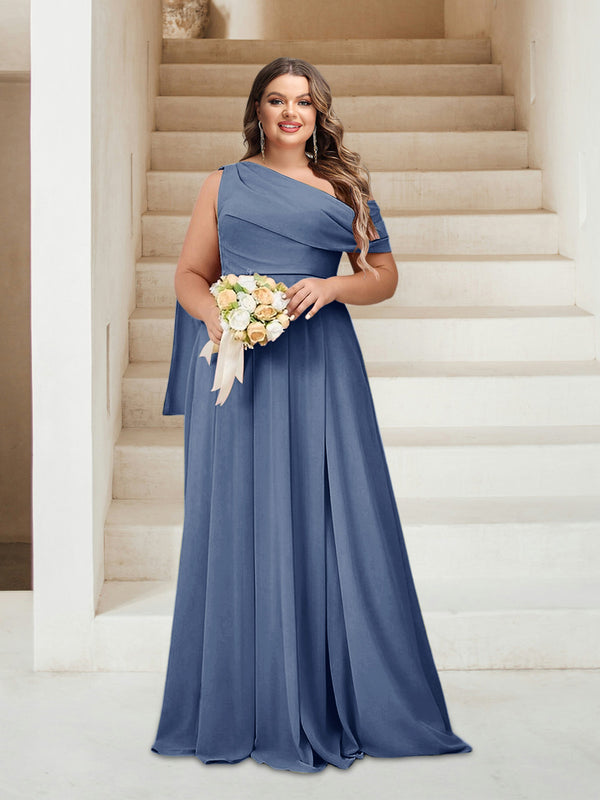 A-Line/Princess One-Shoulder Floor-Length Sleeveless Plus Size Bridesmaid Dresses