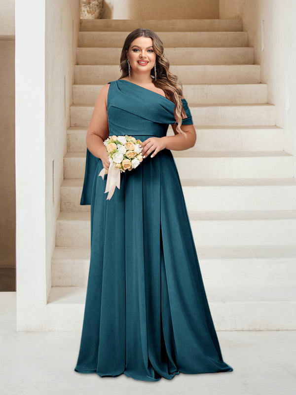 A-Line/Princess One-Shoulder Floor-Length Sleeveless Plus Size Bridesmaid Dresses