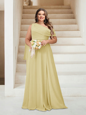 A-Line/Princess One-Shoulder Floor-Length Sleeveless Plus Size Bridesmaid Dresses