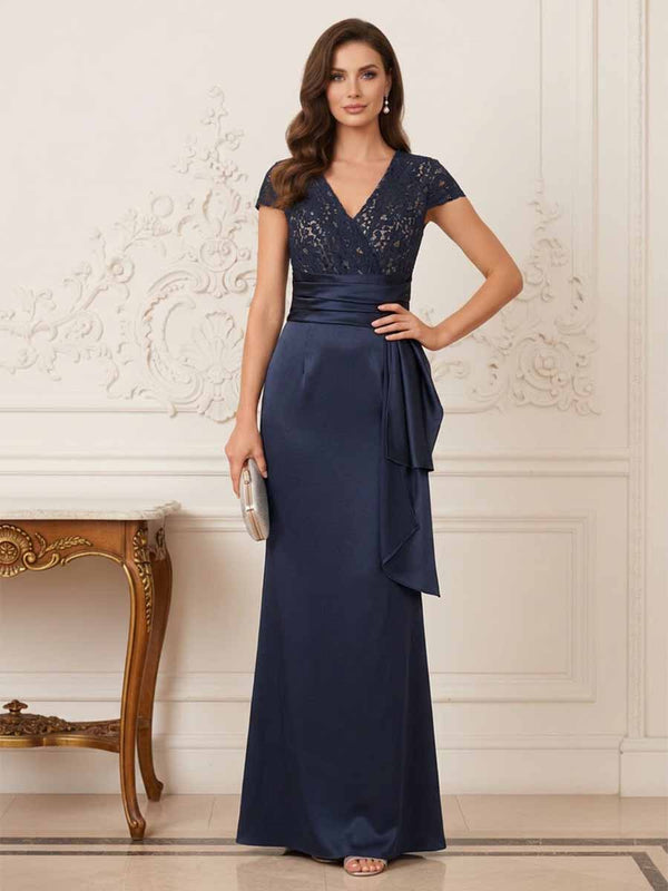 Trumpet/Mermaid V-Neck Short Sleeves Mother of the Bride Dresses With Sash
