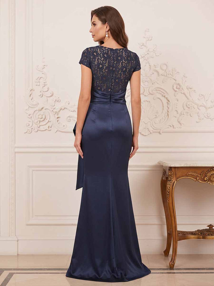 Trumpet/Mermaid V-Neck Short Sleeves Mother of the Bride Dresses With Sash