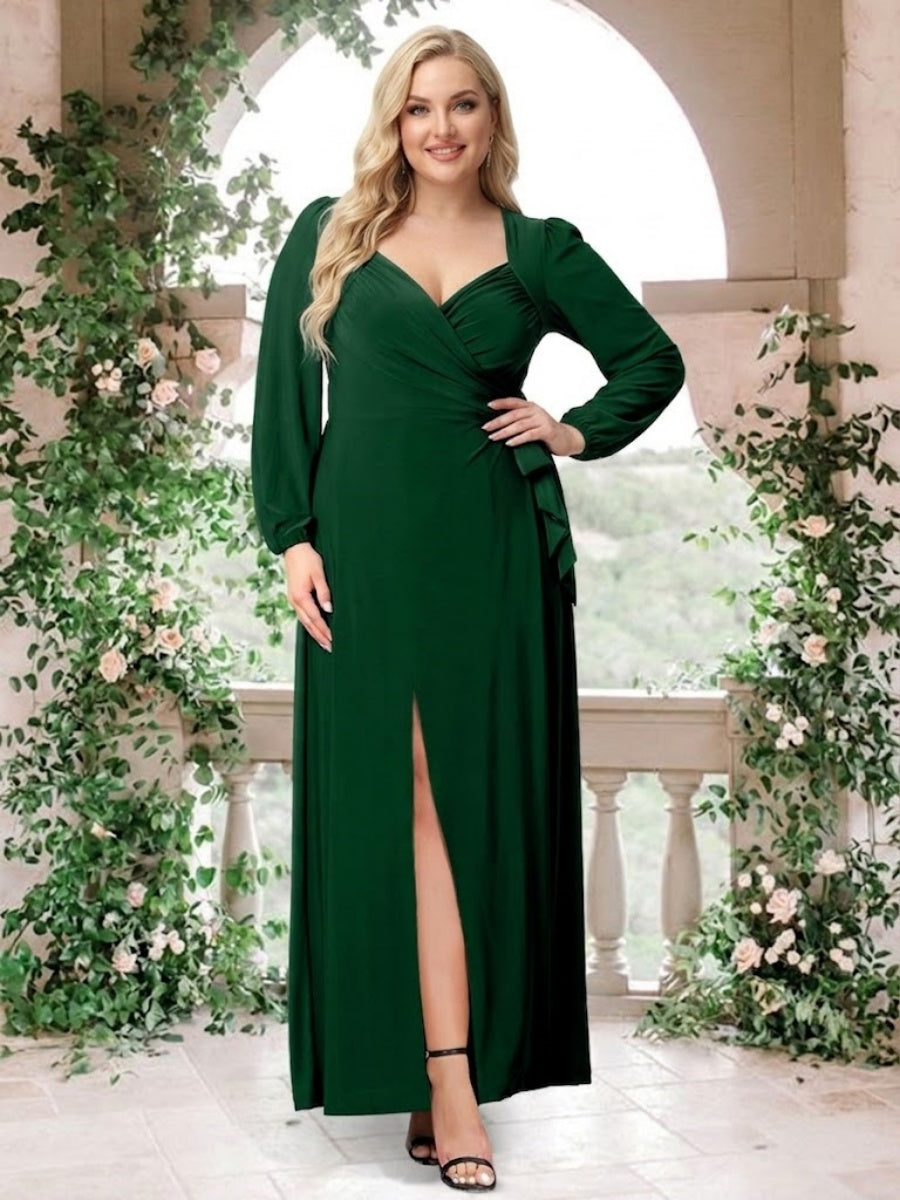 Lavetir Dusty Rose A-Line/Princess Sweetheart Long Sleeves Chiffon Plus Size Bridesmaid Dresses with Sash 2026