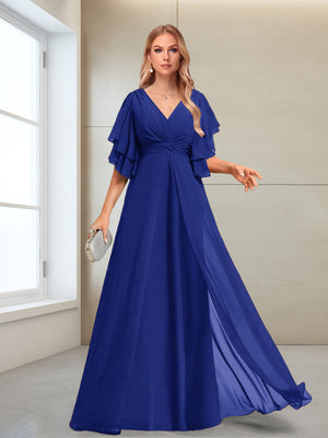 A-Line/Princess V-Neck Floor-Length Half Sleeves Mother of the Bride Dresses