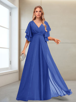 A-Line/Princess V-Neck Floor-Length Half Sleeves Mother of the Bride Dresses