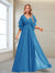 A-Line/Princess V-Neck Floor-Length Half Sleeves Mother of the Bride Dresses