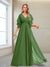 A-Line/Princess V-Neck Floor-Length Half Sleeves Mother of the Bride Dresses