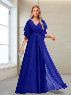 A-Line/Princess V-Neck Floor-Length Half Sleeves Mother of the Bride Dresses