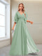 A-Line/Princess V-Neck Floor-Length Half Sleeves Mother of the Bride Dresses