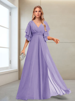 A-Line/Princess V-Neck Floor-Length Half Sleeves Mother of the Bride Dresses