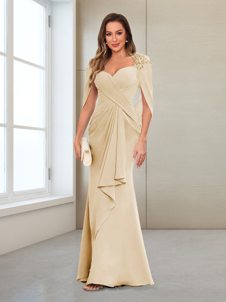Sheath/Column V-Neck Floor-Length Chiffon Mother of the Bride Dresses with Appliques