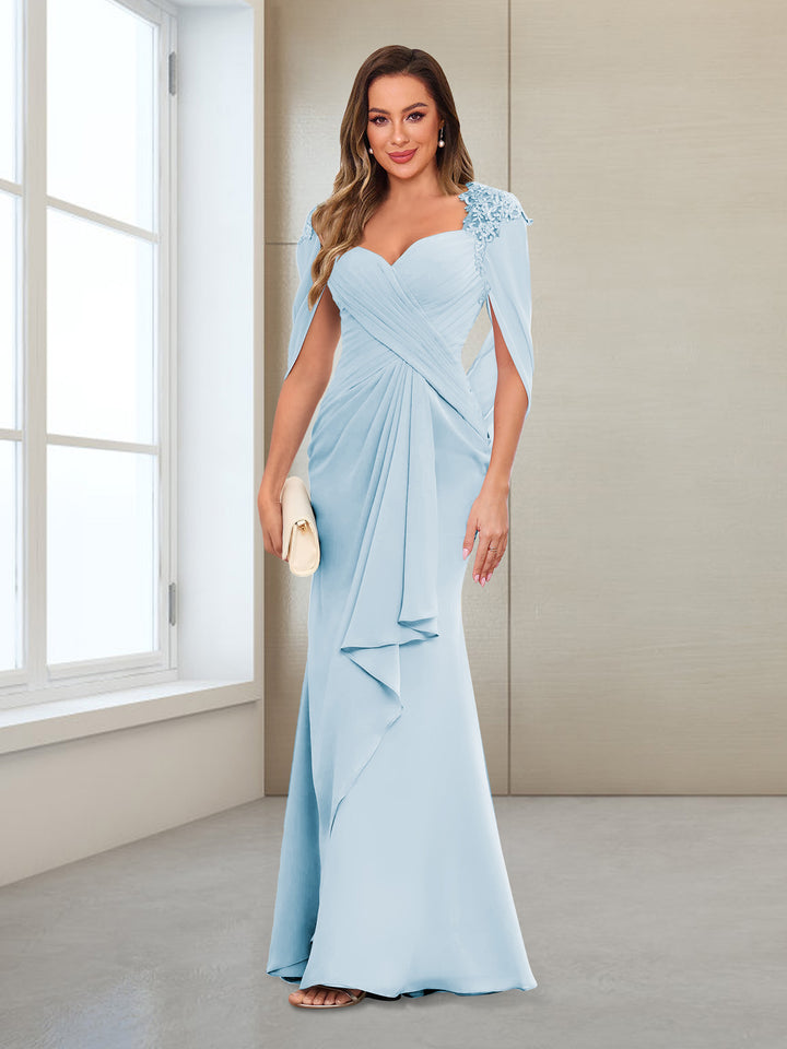 Sheath/Column V-Neck Floor-Length Chiffon Mother of the Bride Dresses with Appliques