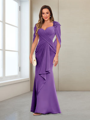 sheath column v neck floor length chiffon evening dress Stacees Sheath/Column V Neck Chiffon Floor-Length Mother of the Bride or Groom Dress with Cascading Ruffles