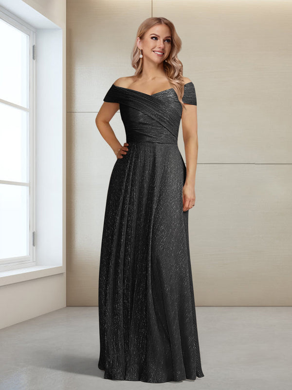 A-Line/Princess Off-the-Shoulder Sleeveless Floor-Length Ruched Mother of the Bride Dresses