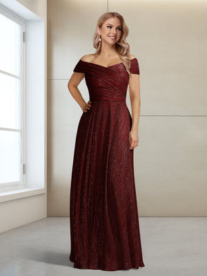 A-Line/Princess Off-the-Shoulder Sleeveless Floor-Length Ruched Mother of the Bride Dresses