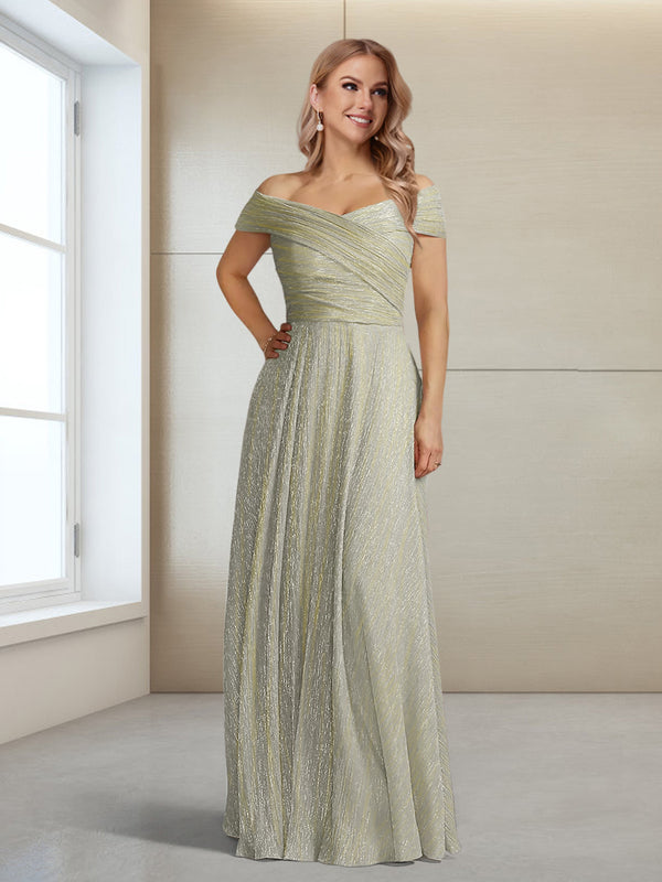 A-Line/Princess Off-the-Shoulder Sleeveless Floor-Length Ruched Mother of the Bride Dresses