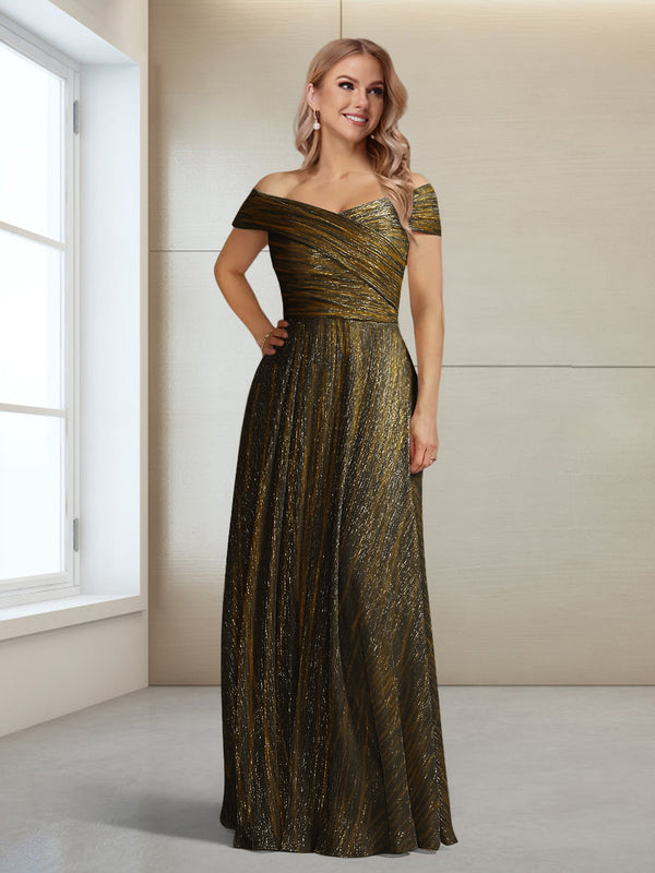 A-Line/Princess Off-the-Shoulder Sleeveless Floor-Length Ruched Mother of the Bride Dresses