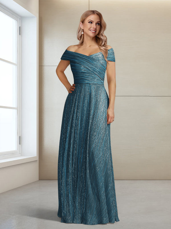 A-Line/Princess Off-the-Shoulder Sleeveless Floor-Length Ruched Mother of the Bride Dresses