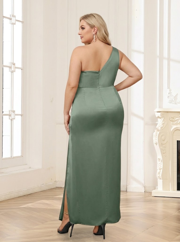 Sheath/Column One-Shoulder Ankle-Length Plus Size Bridesmaid Dresses With Split Side