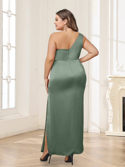 Sheath/Column One-Shoulder Ankle-Length Plus Size Bridesmaid Dresses With Split Side