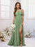 A-Line/Princess Criss Cross Floor-Length Chiffon Ruched Bridesmaid Dresses with Split Side