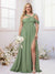 A-Line/Princess Criss Cross Floor-Length Chiffon Ruched Plus Size Bridesmaid Dresses with Split Side