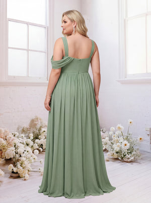 A-Line/Princess Criss Cross Floor-Length Chiffon Ruched Plus Size Bridesmaid Dresses with Split Side