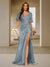 Trumpet/Mermaid V-Neck Short Sleeves Ruched Bridesmaid Dresses with Split Side & Ruffles