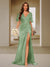 Trumpet/Mermaid V-Neck Short Sleeves Ruched Bridesmaid Dresses with Split Side & Ruffles