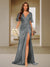 Trumpet/Mermaid V-Neck Short Sleeves Ruched Bridesmaid Dresses with Split Side & Ruffles