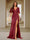 Trumpet/Mermaid V-Neck Short Sleeves Ruched Bridesmaid Dresses with Split Side & Ruffles