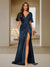 Trumpet/Mermaid V-Neck Short Sleeves Ruched Bridesmaid Dresses with Split Side & Ruffles