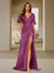 Trumpet/Mermaid V-Neck Short Sleeves Ruched Bridesmaid Dresses with Split Side & Ruffles