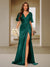Trumpet/Mermaid V-Neck Short Sleeves Ruched Bridesmaid Dresses with Split Side & Ruffles