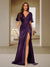 Trumpet/Mermaid V-Neck Short Sleeves Ruched Bridesmaid Dresses with Split Side & Ruffles
