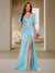 Trumpet/Mermaid V-Neck Short Sleeves Ruched Bridesmaid Dresses with Split Side & Ruffles