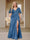Trumpet/Mermaid V-Neck Short Sleeves Ruched Plus Size Bridesmaid Dresses with Split Side & Ruffles