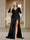 Trumpet/Mermaid V-Neck Short Sleeves Ruched Plus Size Bridesmaid Dresses with Split Side & Ruffles