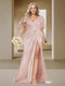 Trumpet/Mermaid V-Neck Short Sleeves Ruched Plus Size Bridesmaid Dresses with Split Side & Ruffles