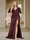 Trumpet/Mermaid V-Neck Short Sleeves Ruched Plus Size Bridesmaid Dresses with Split Side & Ruffles