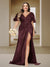 Trumpet/Mermaid V-Neck Short Sleeves Ruched Plus Size Bridesmaid Dresses with Split Side & Ruffles