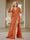 Trumpet/Mermaid V-Neck Short Sleeves Ruched Plus Size Bridesmaid Dresses with Split Side & Ruffles