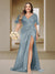 Trumpet/Mermaid V-Neck Short Sleeves Ruched Plus Size Bridesmaid Dresses with Split Side & Ruffles
