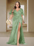 Trumpet/Mermaid V-Neck Short Sleeves Ruched Plus Size Bridesmaid Dresses with Split Side & Ruffles