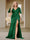 Trumpet/Mermaid V-Neck Short Sleeves Ruched Plus Size Bridesmaid Dresses with Split Side & Ruffles