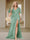 Trumpet/Mermaid V-Neck Short Sleeves Ruched Plus Size Bridesmaid Dresses with Split Side & Ruffles