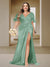Trumpet/Mermaid V-Neck Short Sleeves Ruched Plus Size Bridesmaid Dresses with Split Side & Ruffles