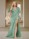 Trumpet/Mermaid V-Neck Short Sleeves Ruched Plus Size Bridesmaid Dresses with Split Side & Ruffles